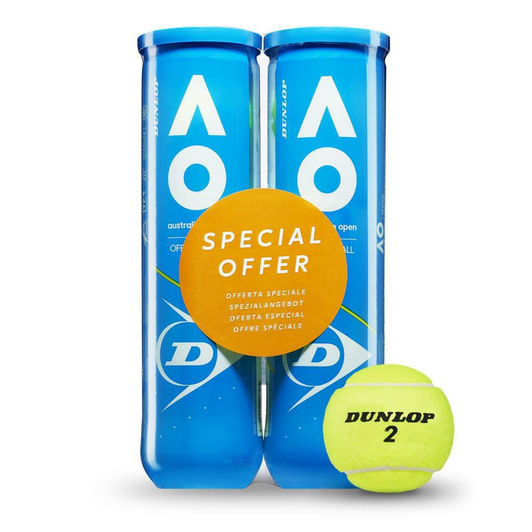 Lot de 2 tubes de 4 balles de tennis Dunlop australian open