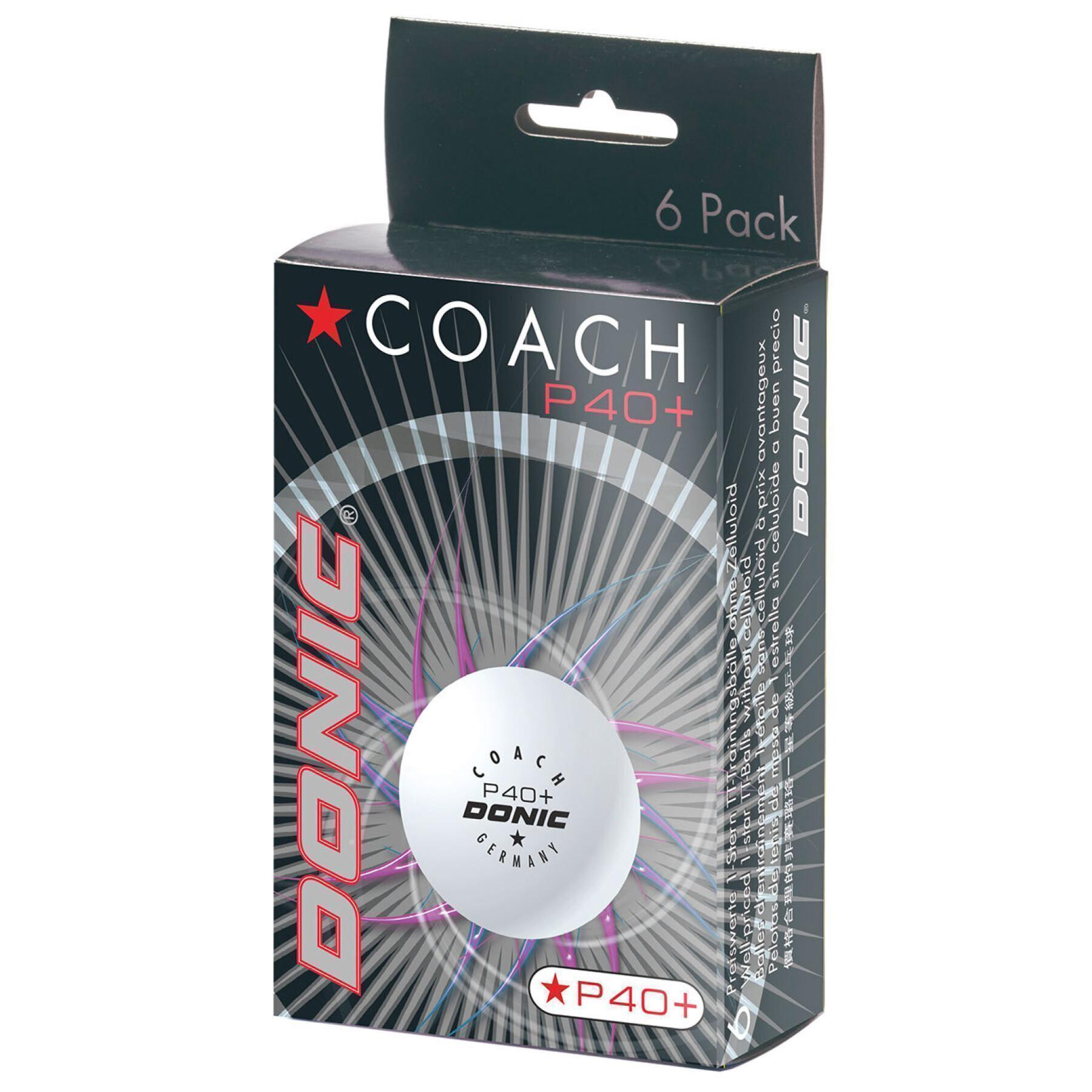 Lot de 6 balles de tennis de table Donic Coach P40+* (40 mm)